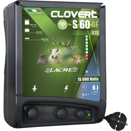 Electrificateur de clôture secteur S60 RF + Kit alarme Smartphone Clovert Lacme